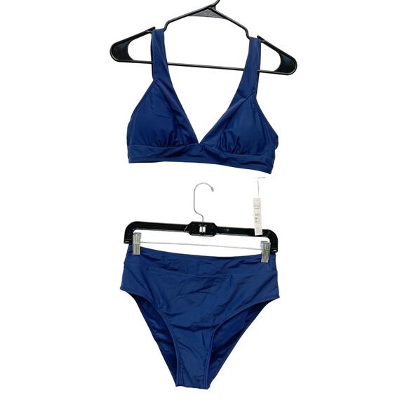 Cupshe Longline V Neck Bralette & Navy Classic High Waist Bikini Set Set M - Picture 2 of 8